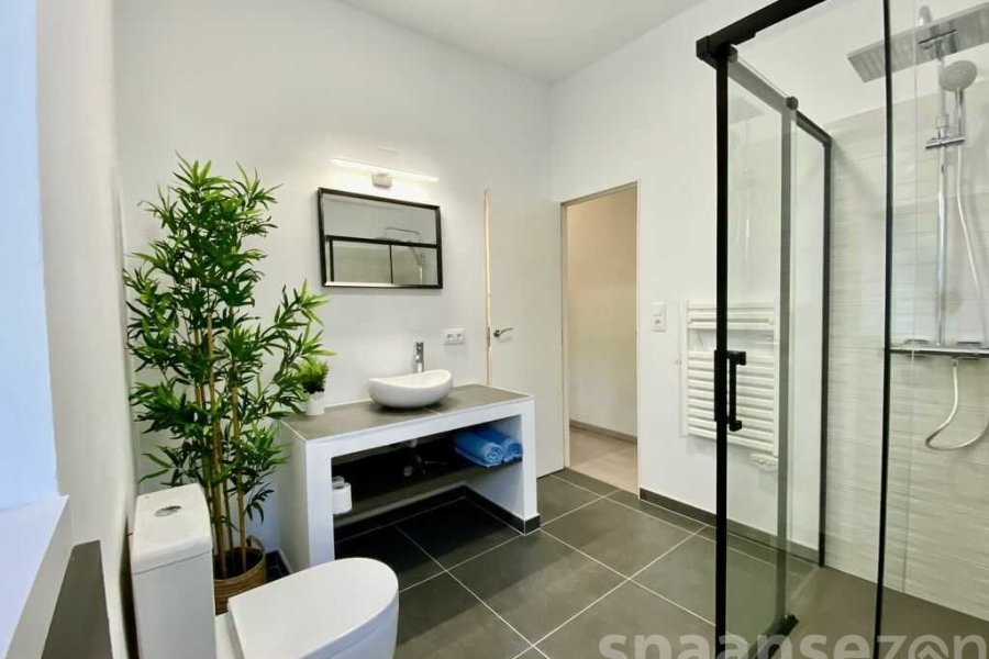 Appartement Monica heeft een moderne badkamer met inloopdouche en wasmachine.