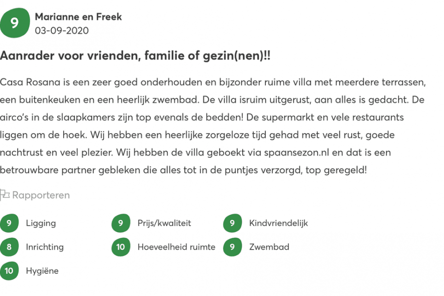 review over een verblijf in vakantievilla Rosana in Moraira