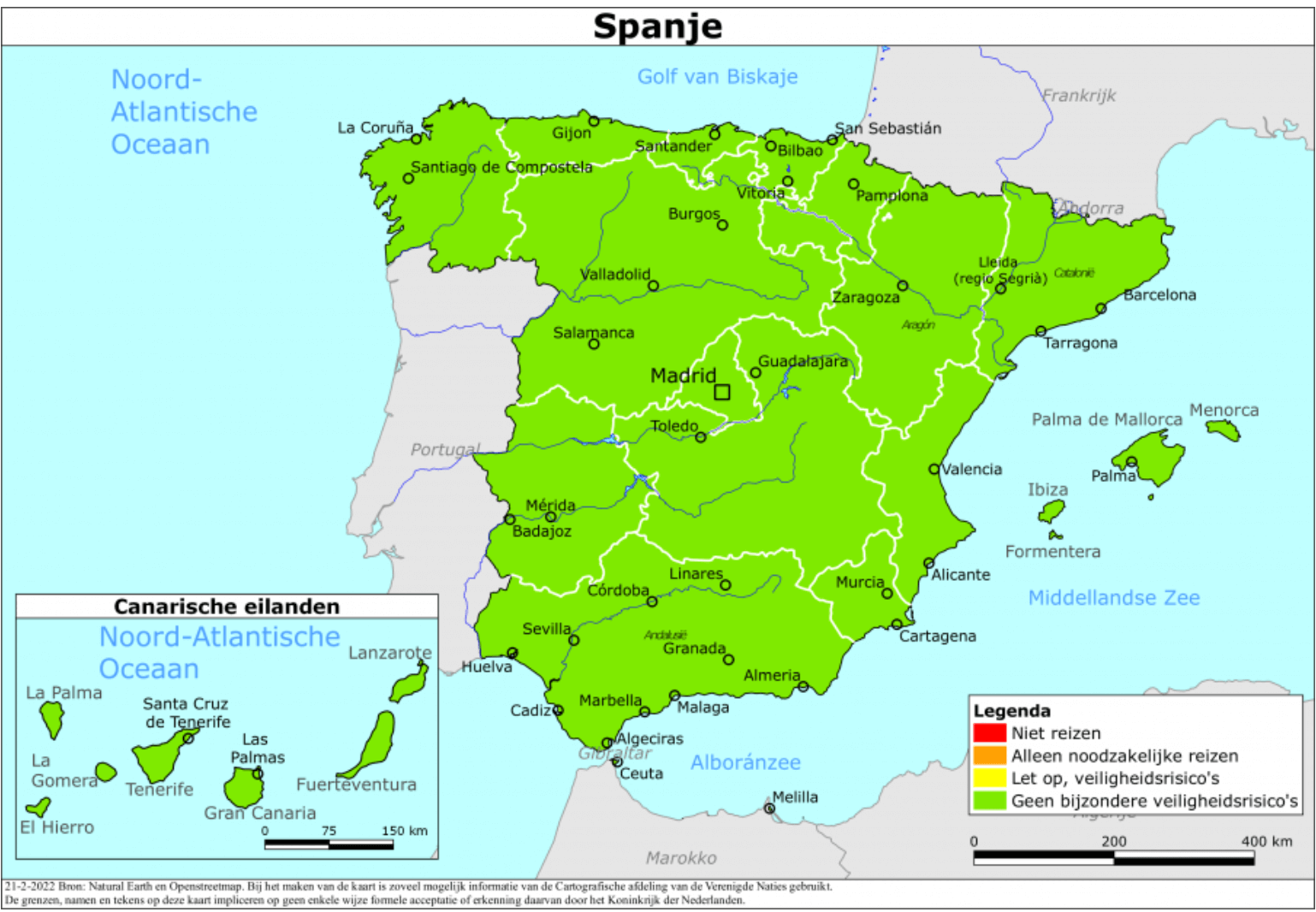 groen reisadvies voor spanje