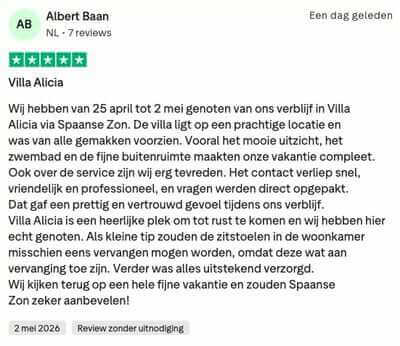 Trustpilot review over Spaanse Zon Vakantievilla´s
