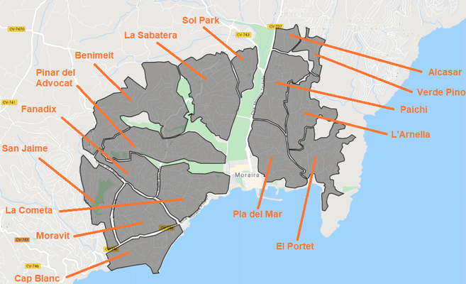Moraira heeft verschillende wijken waar je zomervakantie kan vieren